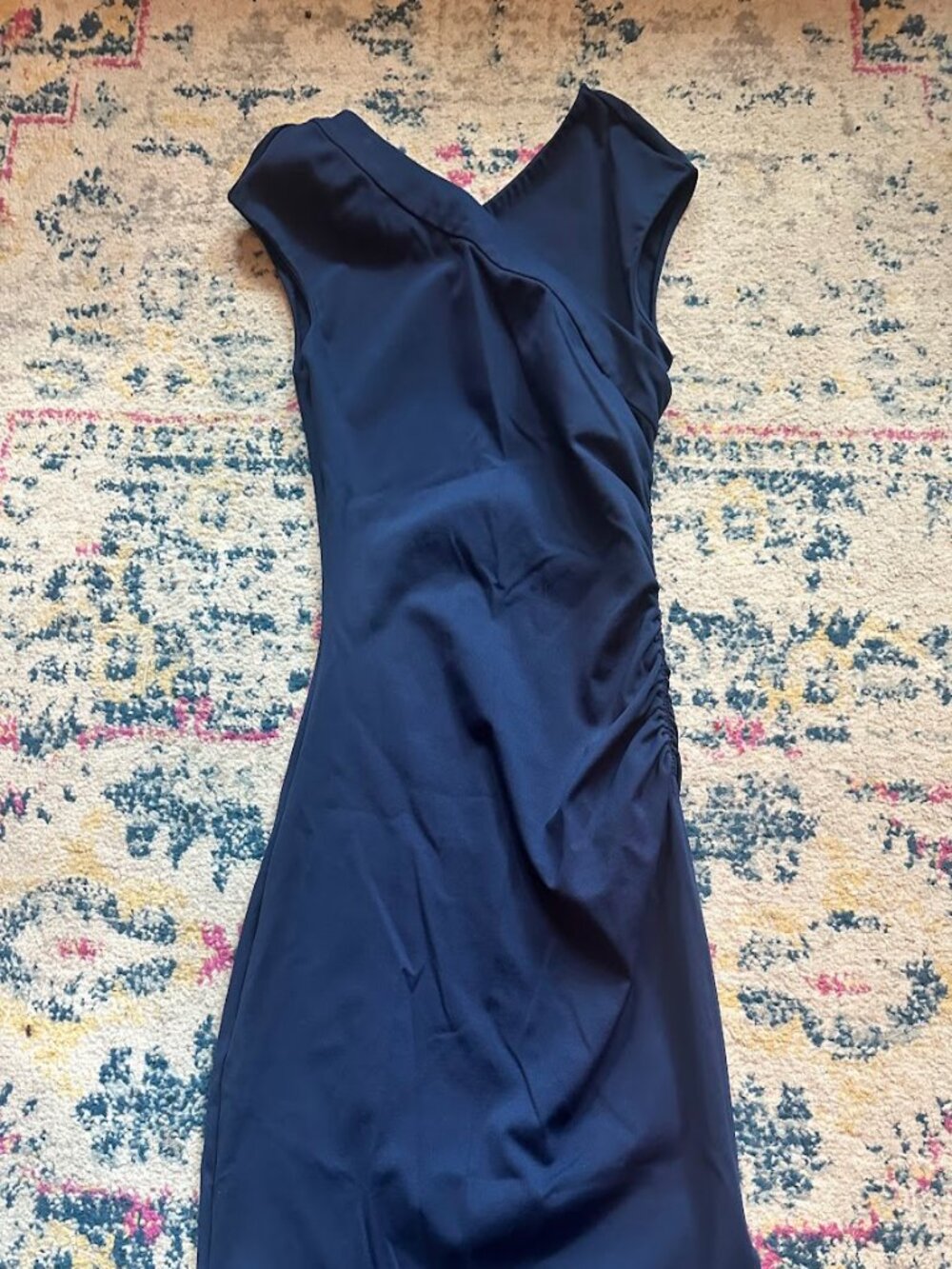 Diane von Furstenberg Navy Blue Sleeveless V-Neck Faux Wrap Dress - 6